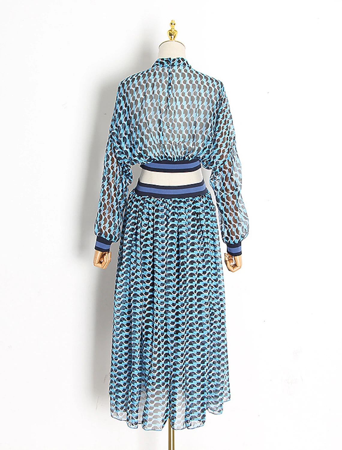 A-Linie Partykleider Fliegendes Kleid Kleid Urlaub Knöchellang Langarm Stehkragen Chiffon mit Aufdruck